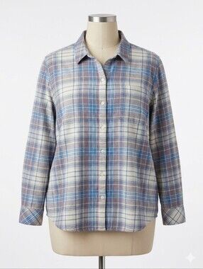 RIDERS by Lee Women's Plaid Button-Down Shirt in Blue and Gray Tones Size 3X